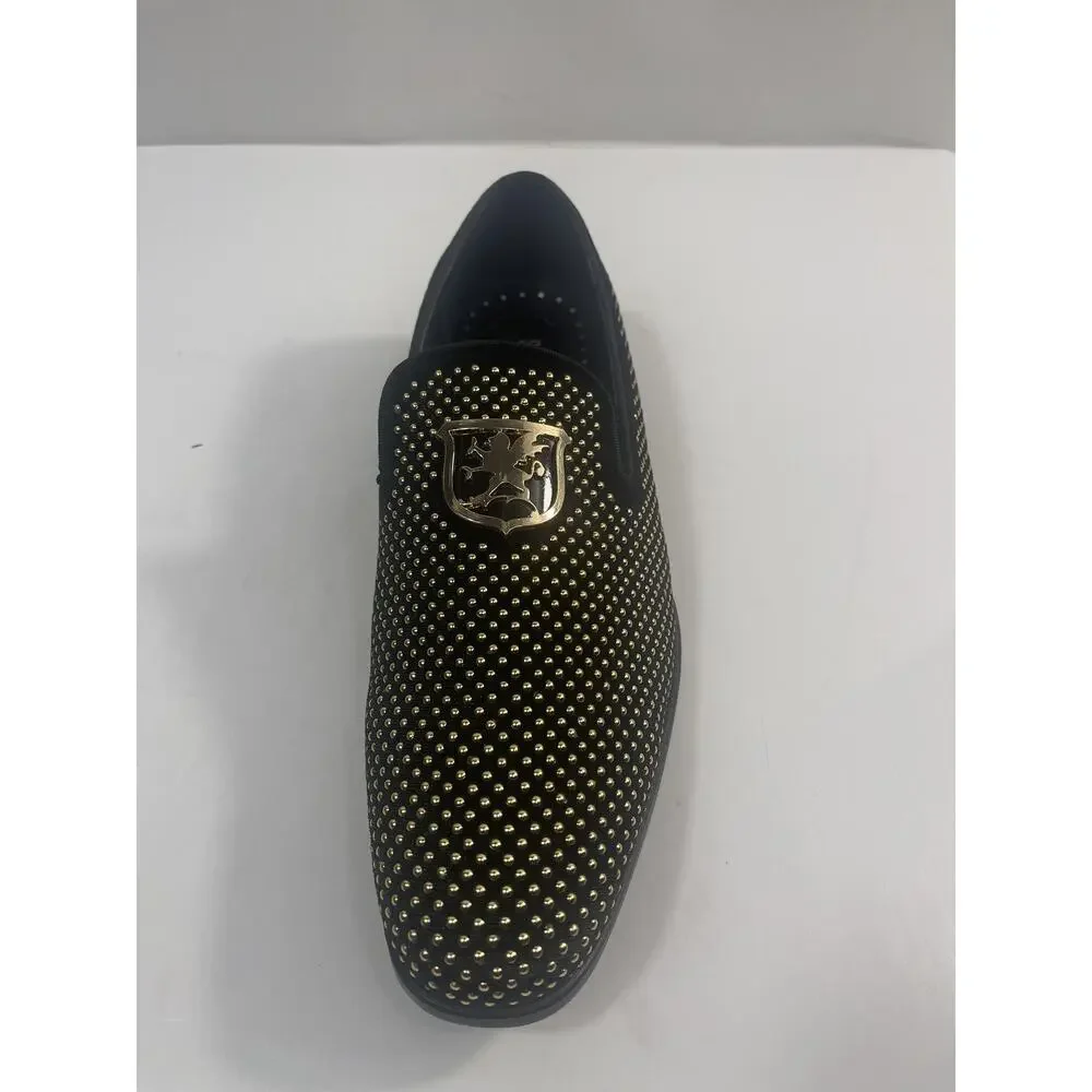 Stacy Adams Swagger Shoes Mens Size 7.5 Black Gold Dress Loafers Slip On New Box